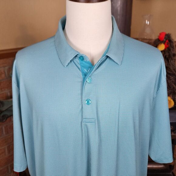 Callaway Opti Dry Teal and White Check Polo Size XXL Lady Bird Johnson GC Logo - Picture 1 of 8